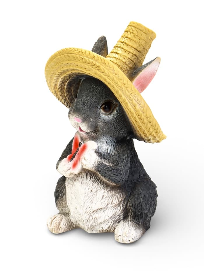 Садовая фигура из полистоуна «Зайка в соломенной шляпе с бабочкой», 19×12×14 см, МИКС