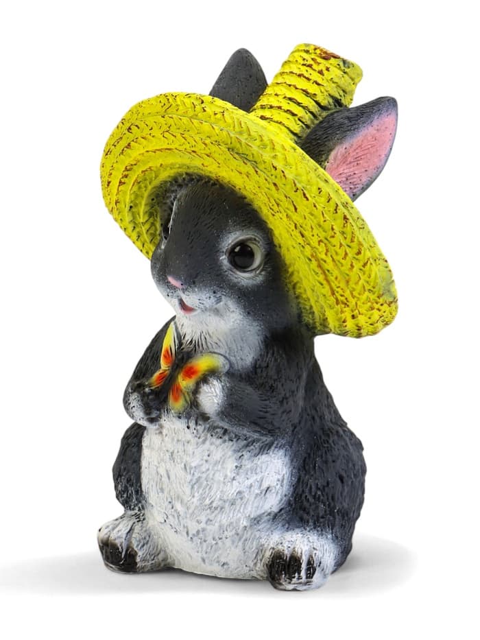 Садовая фигура из полистоуна «Зайка в соломенной шляпе с бабочкой», 19×12×14 см, МИКС