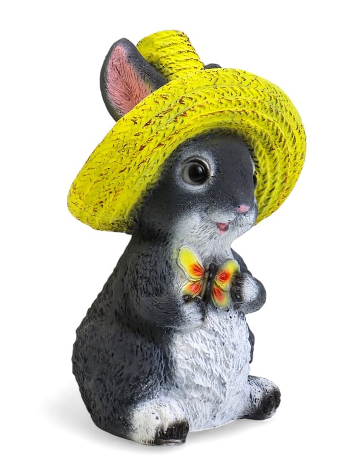 Садовая фигура из полистоуна «Зайка в соломенной шляпе с бабочкой», 19×12×14 см, МИКС