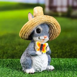 Садовая фигура из полистоуна «Зайка в соломенной шляпе с бабочкой», 19×12×14 см, МИКС