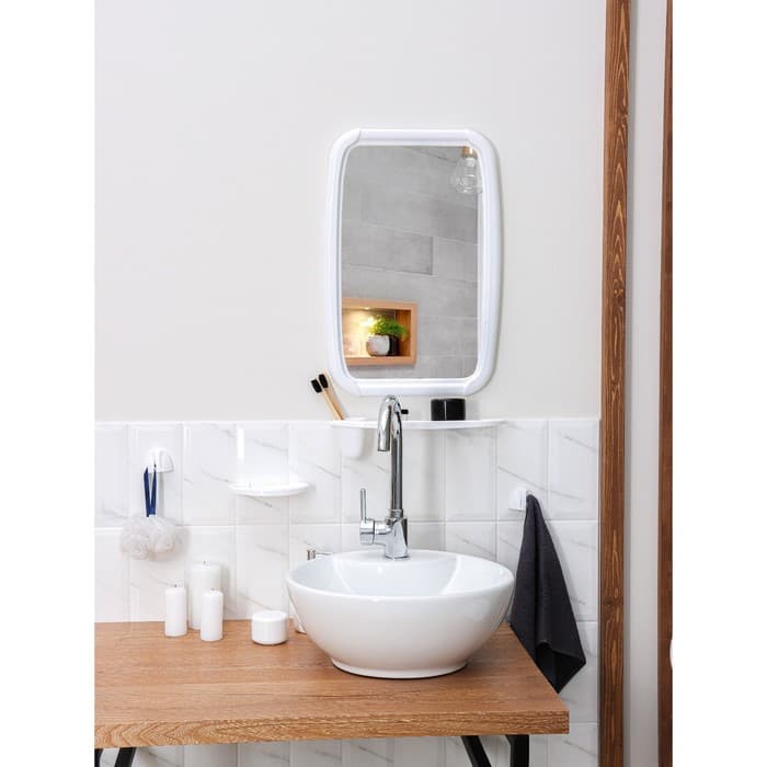 Набор для ванной комнаты Optima: зеркало, полочка, мыльница, крючок, белый