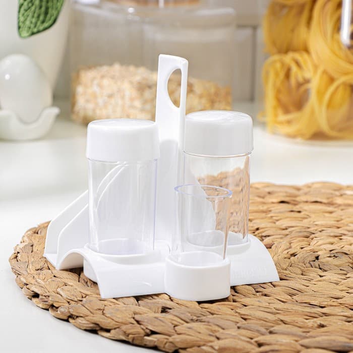 Набор для специй пластиковый BEROSSI «Рондо. Презент», 3 шт., на подставке с салфетницей, белый