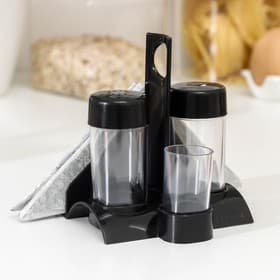 Набор для специй пластиковый BEROSSI «Рондо. Презент», 3 шт., на подставке с салфетницей, чёрный