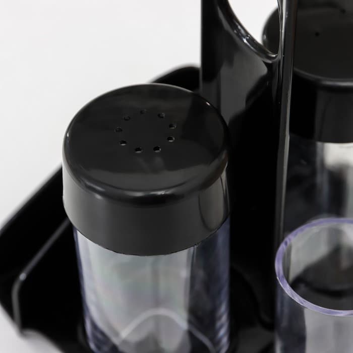 Набор для специй пластиковый BEROSSI «Рондо. Презент», 3 шт., на подставке с салфетницей, чёрный