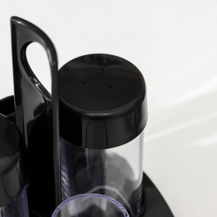 Набор для специй пластиковый BEROSSI «Рондо. Презент», 3 шт., на подставке с салфетницей, чёрный