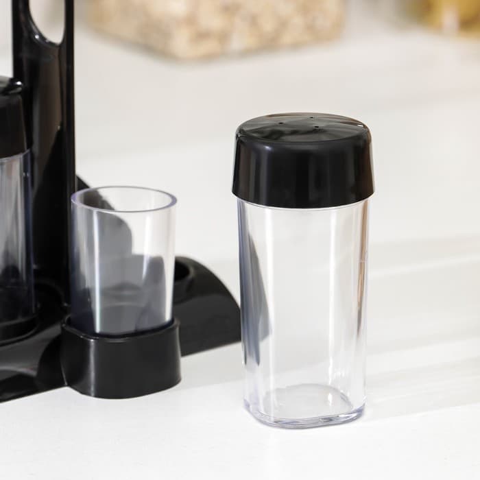 Набор для специй пластиковый BEROSSI «Рондо. Презент», 3 шт., на подставке с салфетницей, чёрный