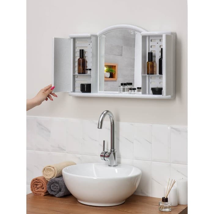 Шкафчик зеркальный для ванной комнаты «Арго», подвесной, белый мрамор