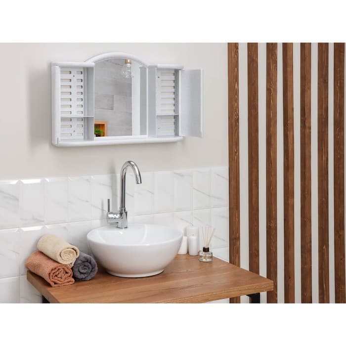 Шкафчик зеркальный для ванной комнаты «Арго», подвесной, белый мрамор