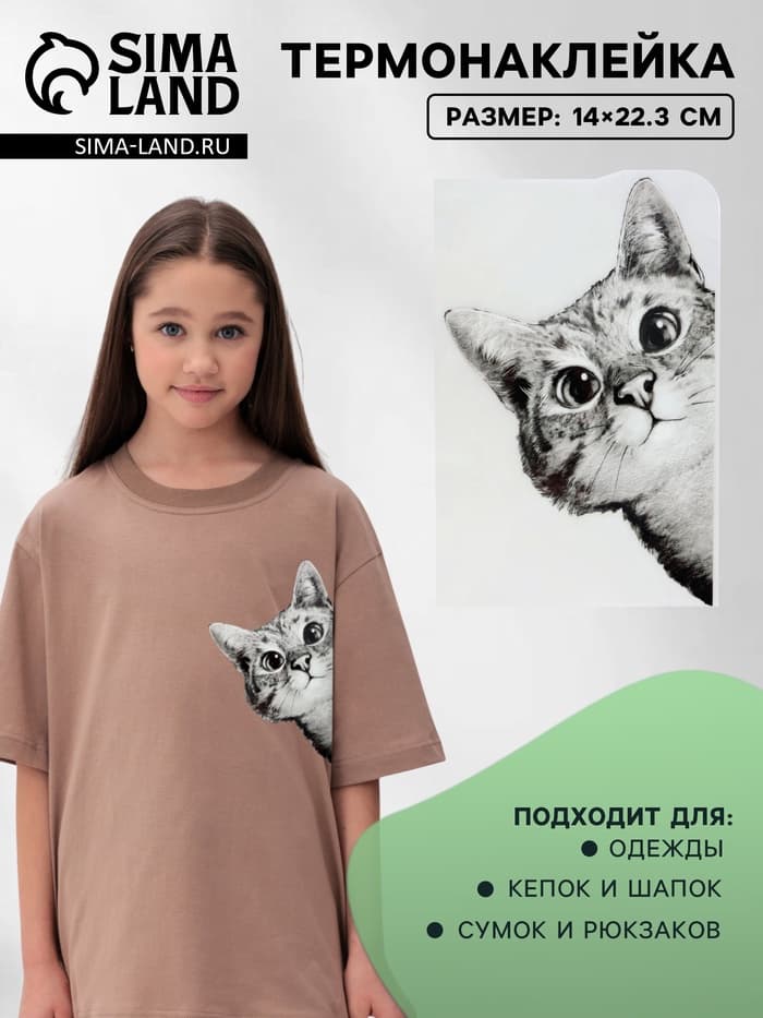 Термонаклейка «Любопытный кот», 14×22.3 см