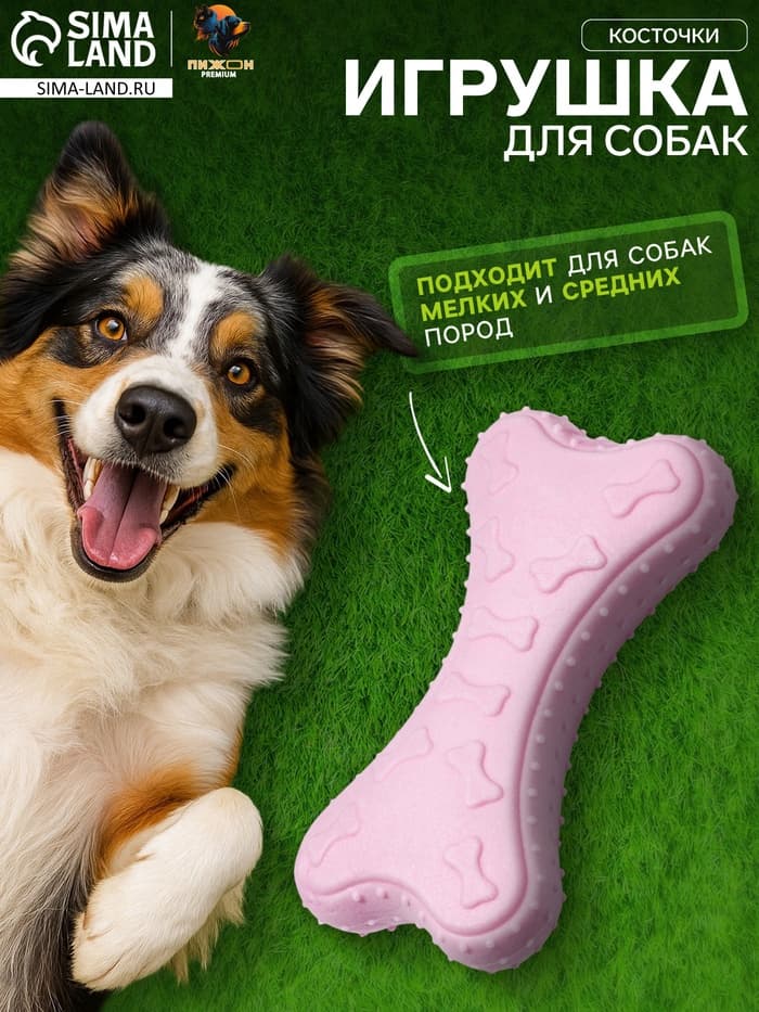 Плавающая игрушка для собак Пижон Premium «Косточки», 10.5×5.5×2 см, вспененный TPR, розовая