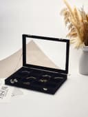 Шкатулка для украшений 12 ячеек, стеклянная крышка, 35×24×4.5 см, чёрная