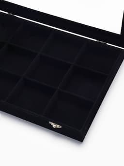 Шкатулка для украшений 12 ячеек, стеклянная крышка, 35×24×4.5 см, чёрная