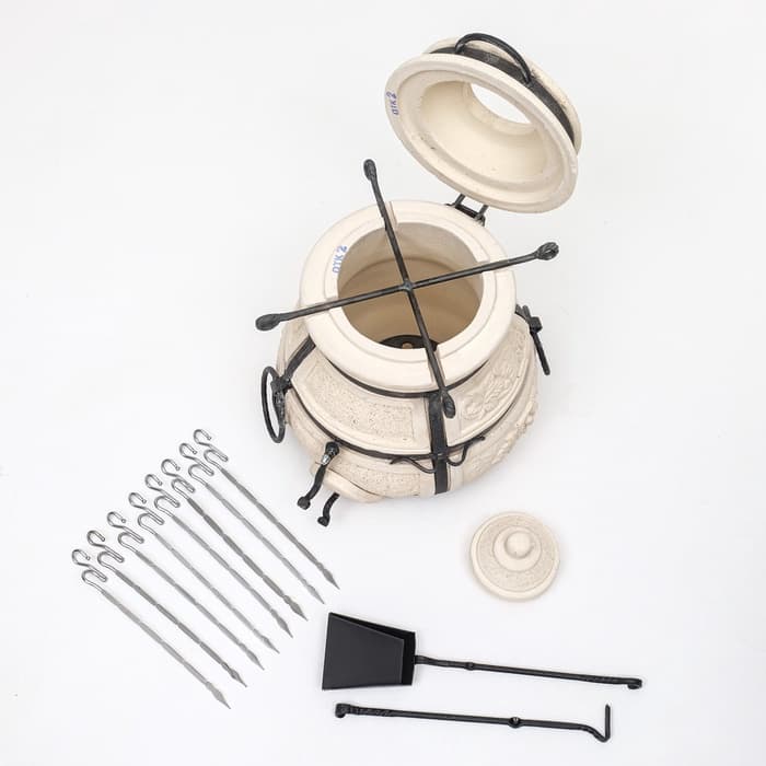 Тандыр «Кочевник» с откидной крышкой, h=63 см, d=45 см, 52.5 кг, 8 шампуров, кочерга, совок