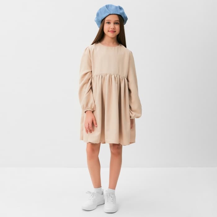 Платье для девочки MINAKU: Casual Collection, бежевое, рост 104-110 см