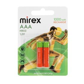 Аккумулятор Mirex, Ni-Mh, AAA, HR03-2BL, 1.2 В, 1000 мАч, блистер, 2 шт.