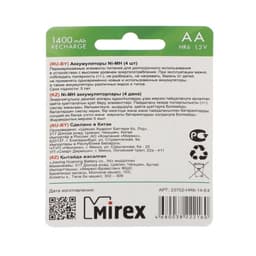 Аккумулятор Mirex, Ni-Mh, AA, HR6-4BL, 1.2 В, 1400 мАч, блистер, 4 шт.