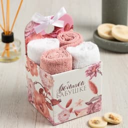 Салфетки махровые декоративные «Этель. Бабушке», 4 ш., 30×30 см, хлопок 100%, розовые/белые