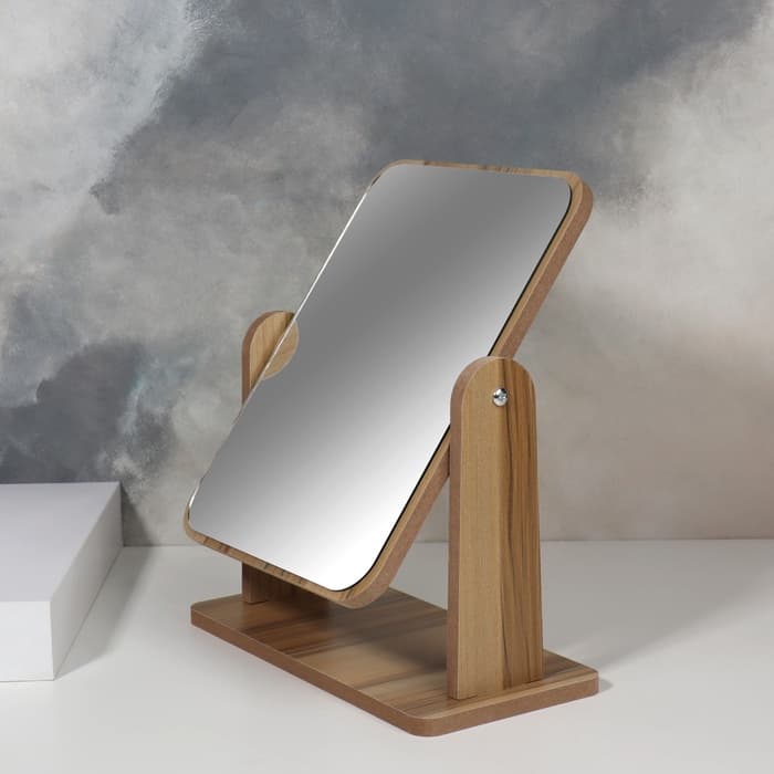 Зеркало настольное BAMBOO, зеркальная поверхность 17.5×12.5 см, бежевое