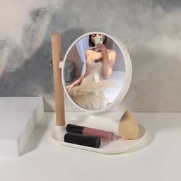 Зеркало с подставкой, с увеличением х2, двустороннее, 20×25×15.5 см, (d=14.5 см), белое