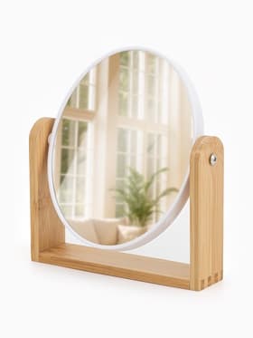 Зеркало настольное BAMBOO, с увеличением х2, двустороннее, 18×20.8 см, (14.2×17.6 см), бамбуковое