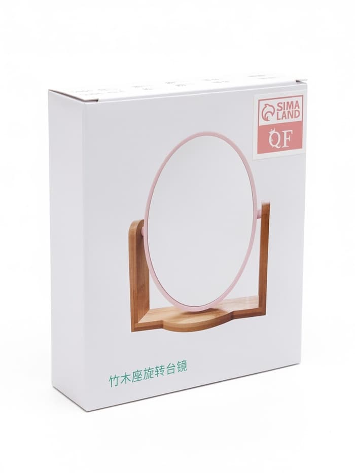 Зеркало настольное BAMBOO, с увеличением х2, двустороннее, 18×20.8 см, (14.2×17.6 см), бамбуковое