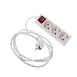 Удлинитель сетевой Luazon Lighting, 3 розетки, 1.8 м, 10 А, 2200 Вт, заземление, выключатель, белый