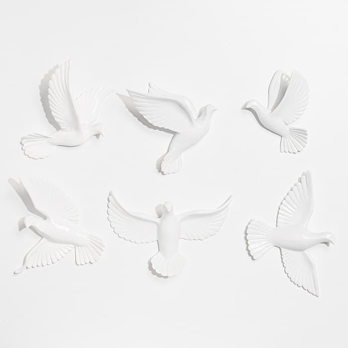 Набор настенный декор, панно TAKE IT EASY «Птички», 6 шт., белый, 14×23.5×6 см