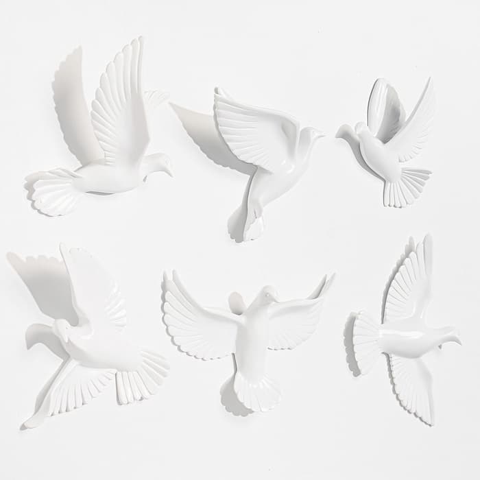 Набор настенный декор, панно TAKE IT EASY «Птички», 6 шт., белый, 14×23.5×6 см