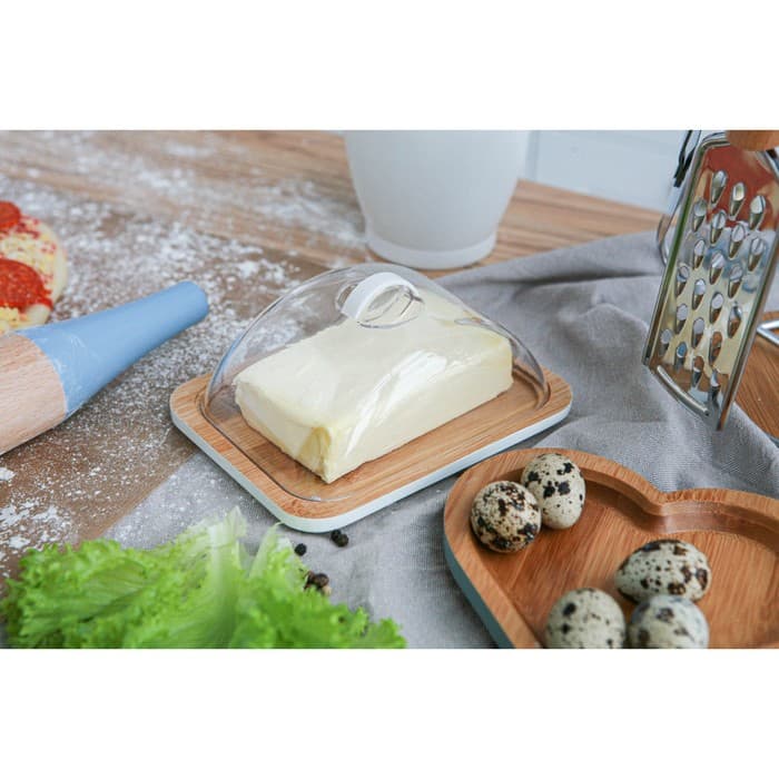 Маслёнка Heaven, 15.5×11.5×7 см, бамбук, крышка пластик, белая