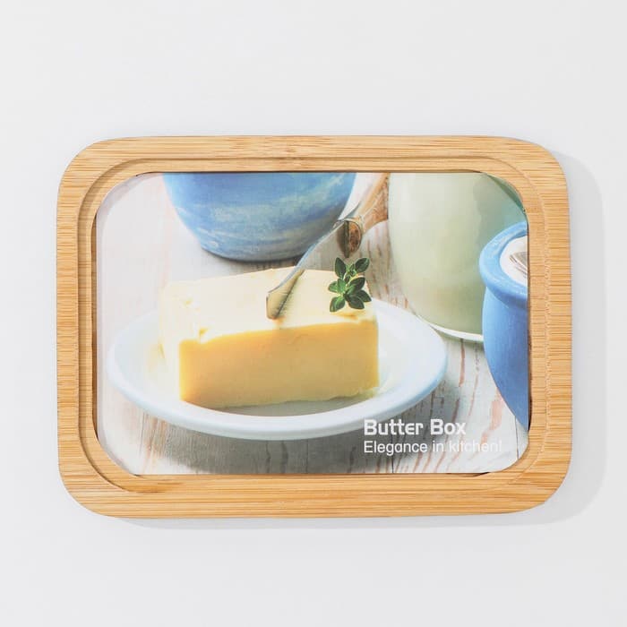 Маслёнка Heaven, 15.5×11.5×7 см, бамбук, крышка пластик, белая