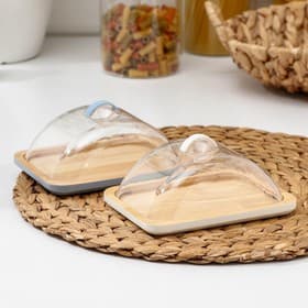 Маслёнка Heaven, 15.5×11.5×7 см, бамбук, крышка пластик, белая