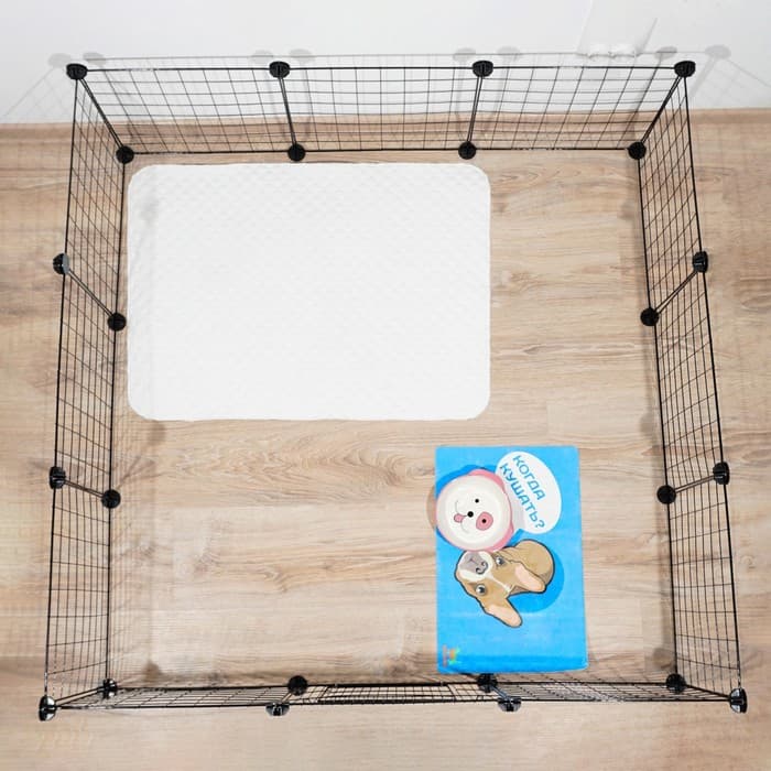 Вольер, 210×210×35 см, 24 секции, звено 35×35 см, металл, чёрный