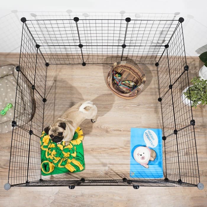 Вольер, 210×210×35 см, 24 секции, звено 35×35 см, металл, чёрный