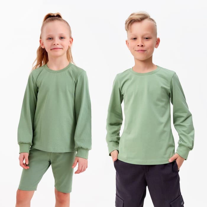 Лонгслив детский MINAKU Basic line, оливковый, рост 128 см