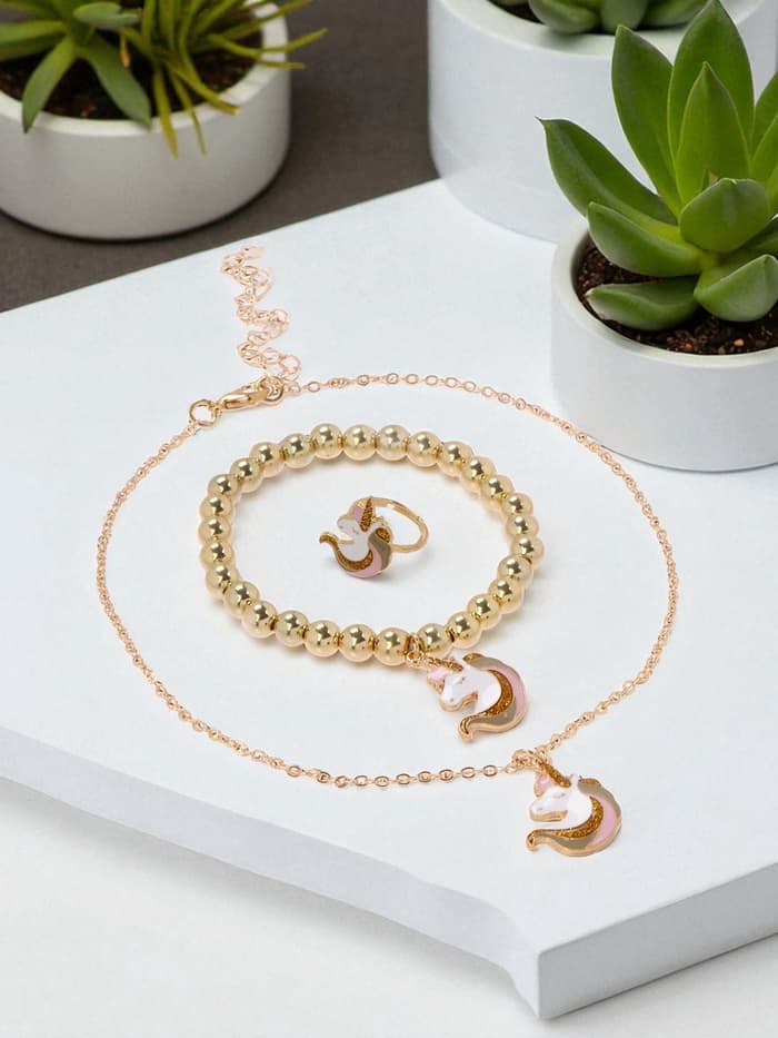 Набор детских украшений «Выбражулька. Единороги», 3 предмета: кулон, браслет, кольцо, разноцветный в золоте