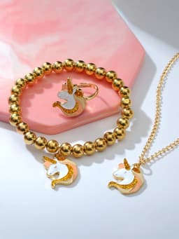 Набор детских украшений «Выбражулька. Единороги», 3 предмета: кулон, браслет, кольцо, разноцветный в золоте