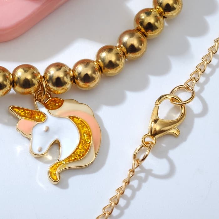 Набор детских украшений «Выбражулька. Единороги», 3 предмета: кулон, браслет, кольцо, разноцветный в золоте