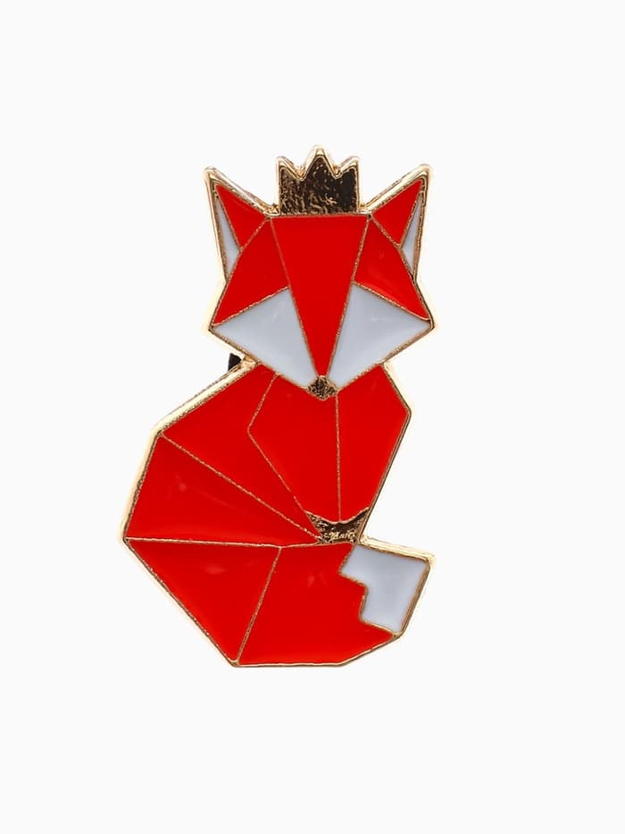 Значок «Графичные животные», лиса, оранжево-белый в золоте