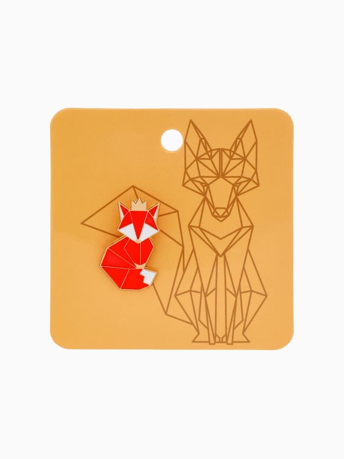 Значок «Графичные животные», лиса, оранжево-белый в золоте