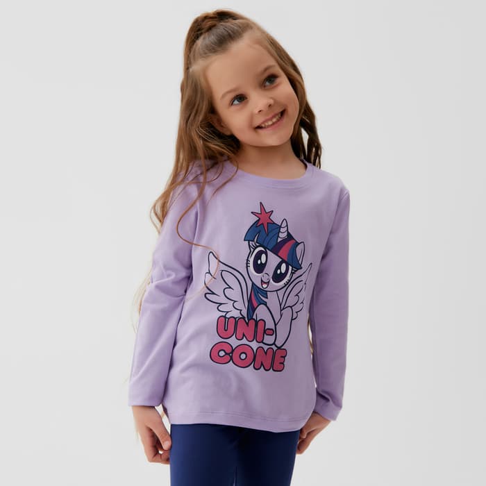 Футболка с длинным рукавом для девочки KAFTAN: «Пони», сиреневая, размер 34 (122-128 см)