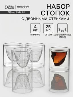 Набор стопок Magistro «Череп. Хэллоуин», 25 мл, набор 4 шт., стекло, прозрачный