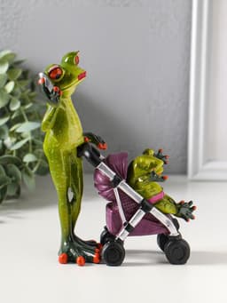 Фигурка полистоун лак «Лягуха: Мамочка с малышом в коляске», 16.7×6.3×15.5 см