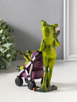 Фигурка полистоун лак «Лягуха: Мамочка с малышом в коляске», 16.7×6.3×15.5 см