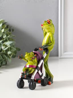 Фигурка полистоун лак «Лягуха: Мамочка с малышом в коляске», 16.7×6.3×15.5 см