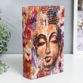 Шкатулка книга - сейф «Голова Будды в цветах», дерево, искусственная кожа, 21×13×5 см