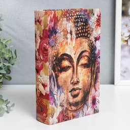 Шкатулка книга - сейф «Голова Будды в цветах», дерево, искусственная кожа, 21×13×5 см