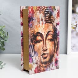 Шкатулка книга - сейф «Голова Будды в цветах», дерево, искусственная кожа, 21×13×5 см