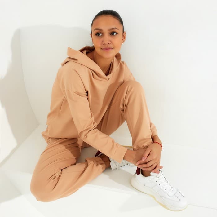 Костюм женский (худи, брюки) MINAKU: Casual Collection, размер 42, бежевый