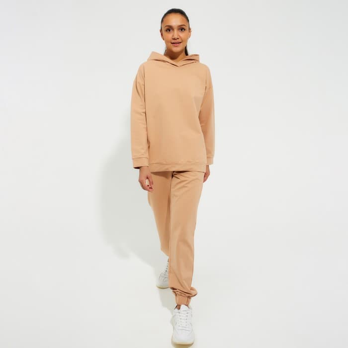 Костюм женский (худи, брюки) MINAKU: Casual Collection, размер 42, бежевый