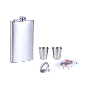 Подарочный набор 5 в 1, фляжка 300 мл, рюмки 30 мл, воронка 2.5×3.5 см, карты 54 шт., металл, пластик